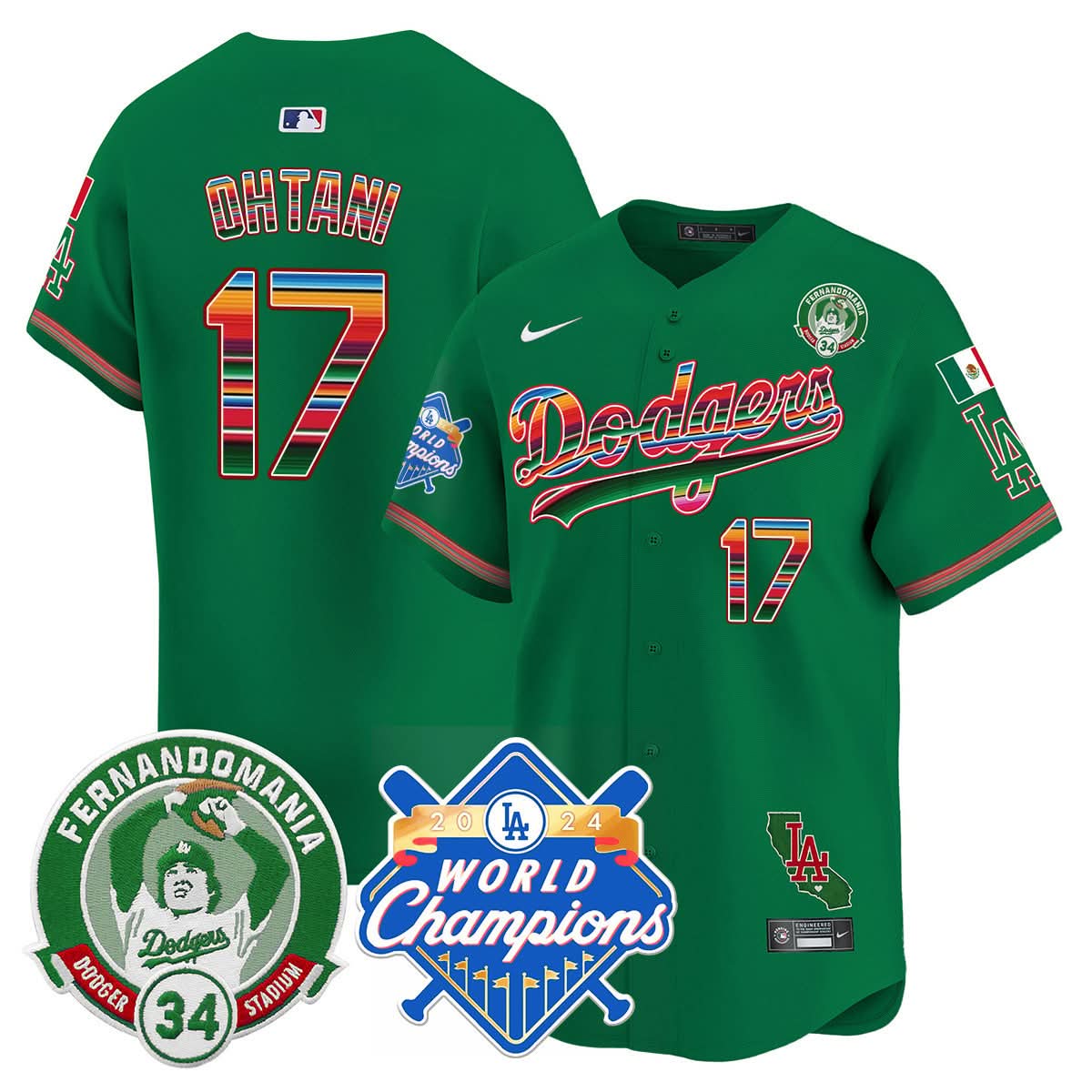 LAD Mexico Fernando Memorial & 2024 World Series Champions Patch Jersey - Stitched