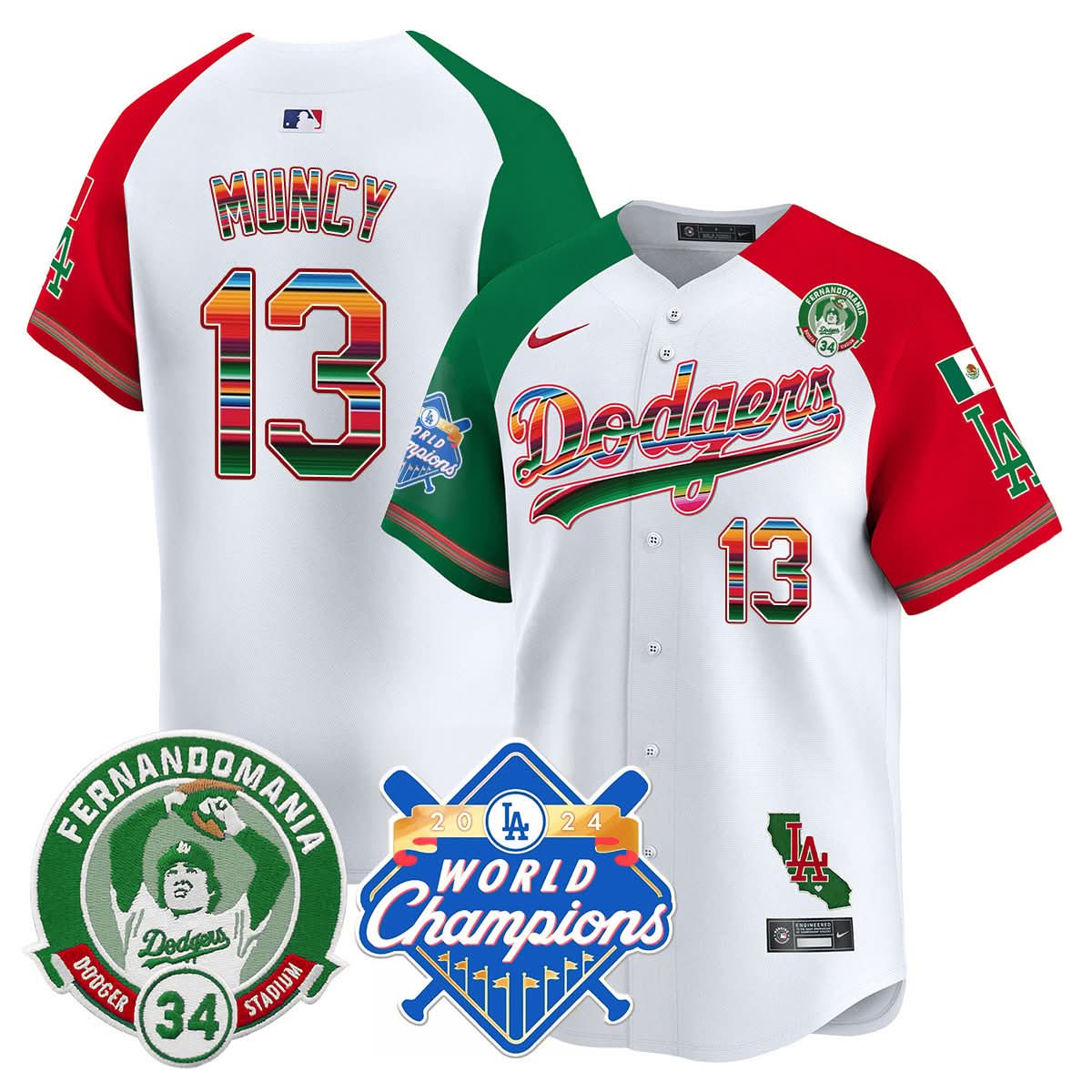 LAD Mexico Fernando Memorial & 2024 World Series Champions Patch Jersey - Stitched