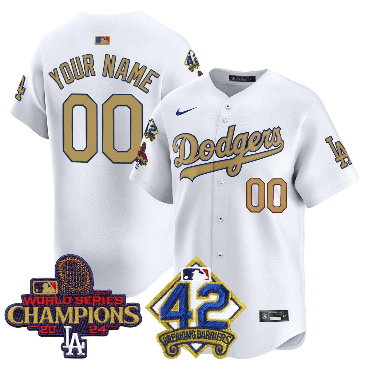 LAD 2024 World Series Champions & Jackie Robinson Patch Vapor Premier Limited Custom Jersey - Stitched