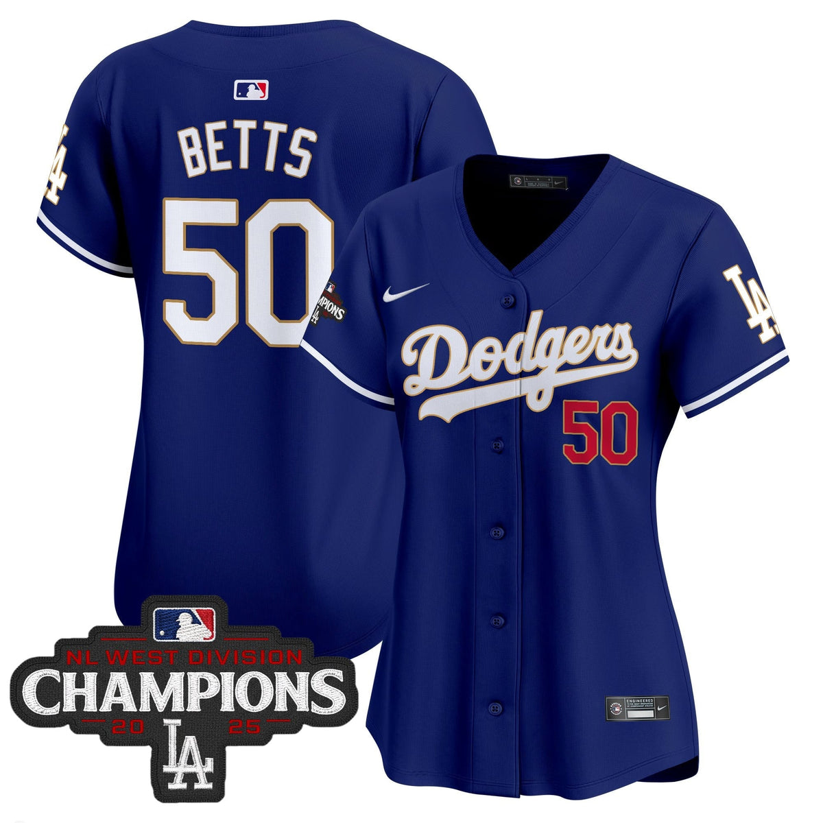 Women's LAD 2025 NL West Division Champions Patch Gold Trim Vapor Premier Limited Jersey - Stitched