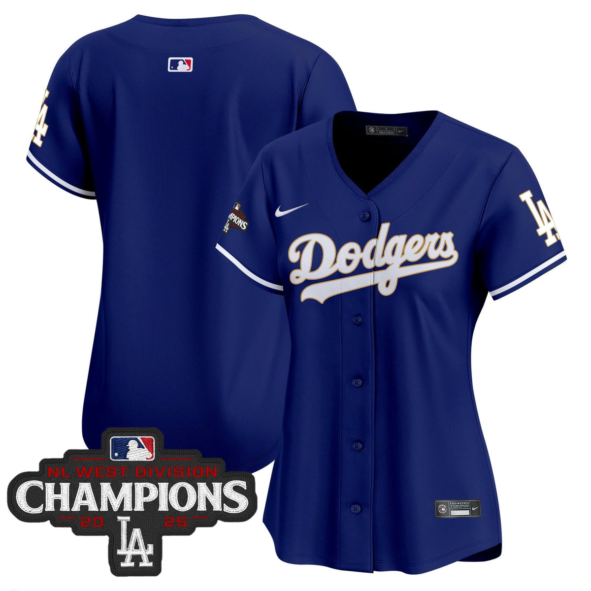 Women's LAD 2025 NL West Division Champions Patch Gold Trim Vapor Premier Limited Jersey - Stitched