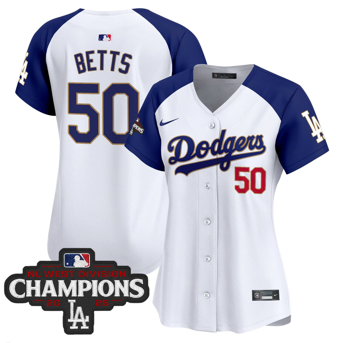 Women's LAD 2025 NL West Division Champions Patch Gold Trim Vapor Premier Limited Jersey - Stitched