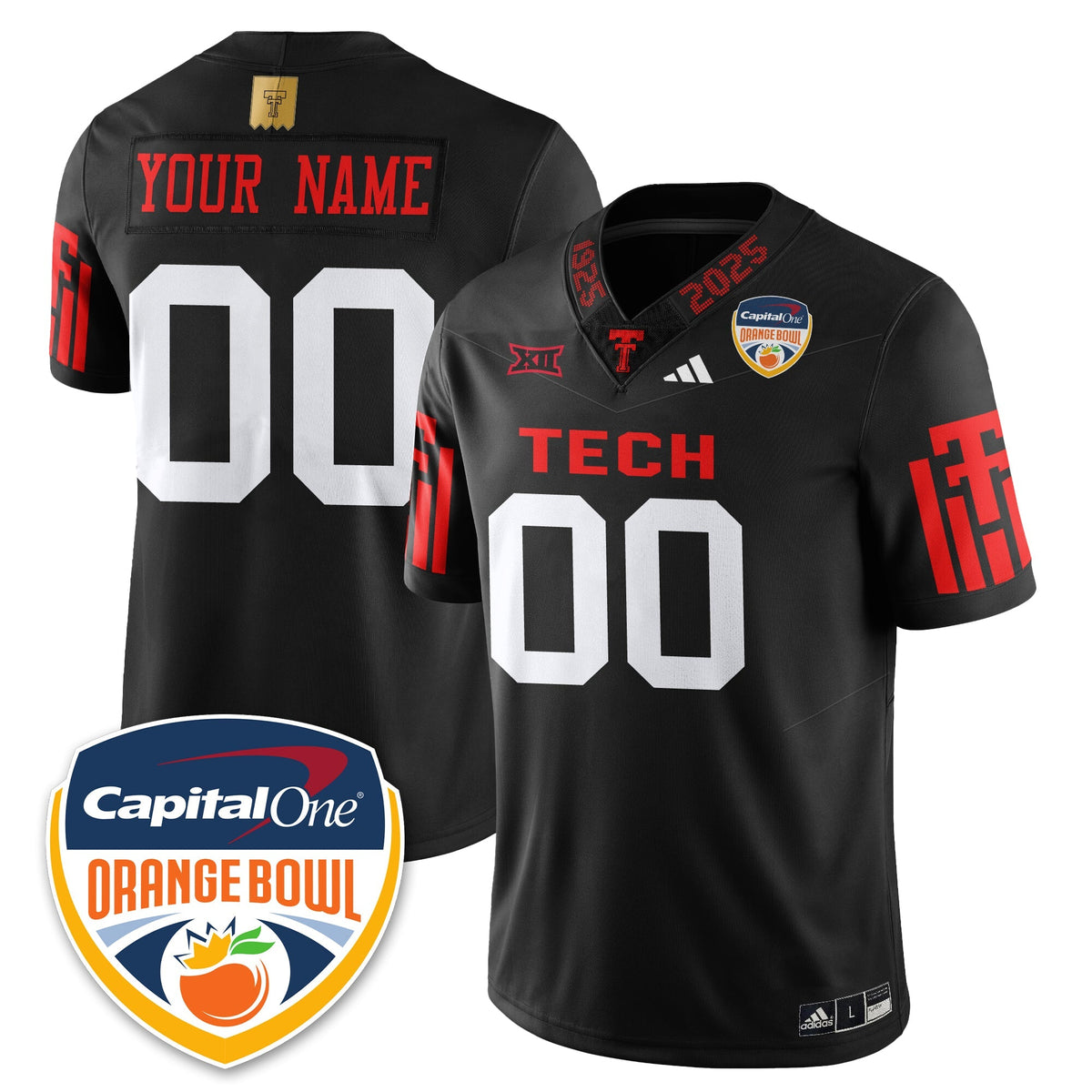 Custom TTU Vapor Limited Football Jersey - Orange Bowl - Stitched