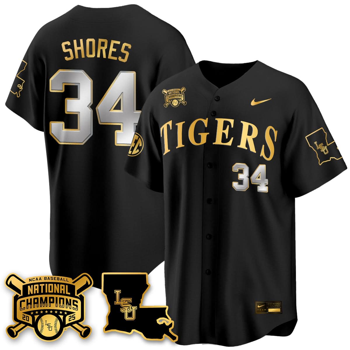 LSU 2025 College World Series Champions Limited Jersey - Stitched