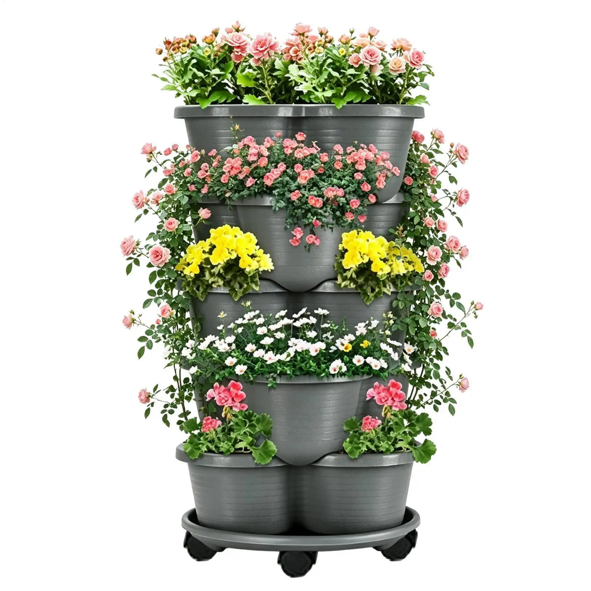 5 Tiers Vegetable Plastic Pot Family Balcony Strawberry Potted Plant Three Dimensional Multi-layer Space Saving Planting Flower
