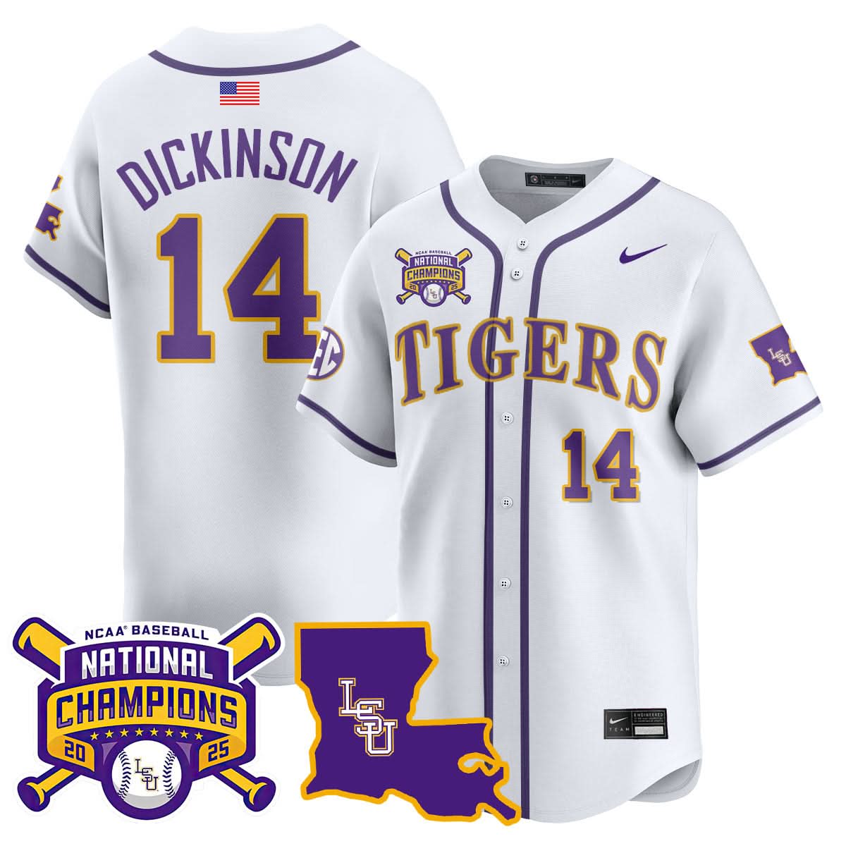 LSU 2025 College World Series Champions Limited Jersey - Stitched