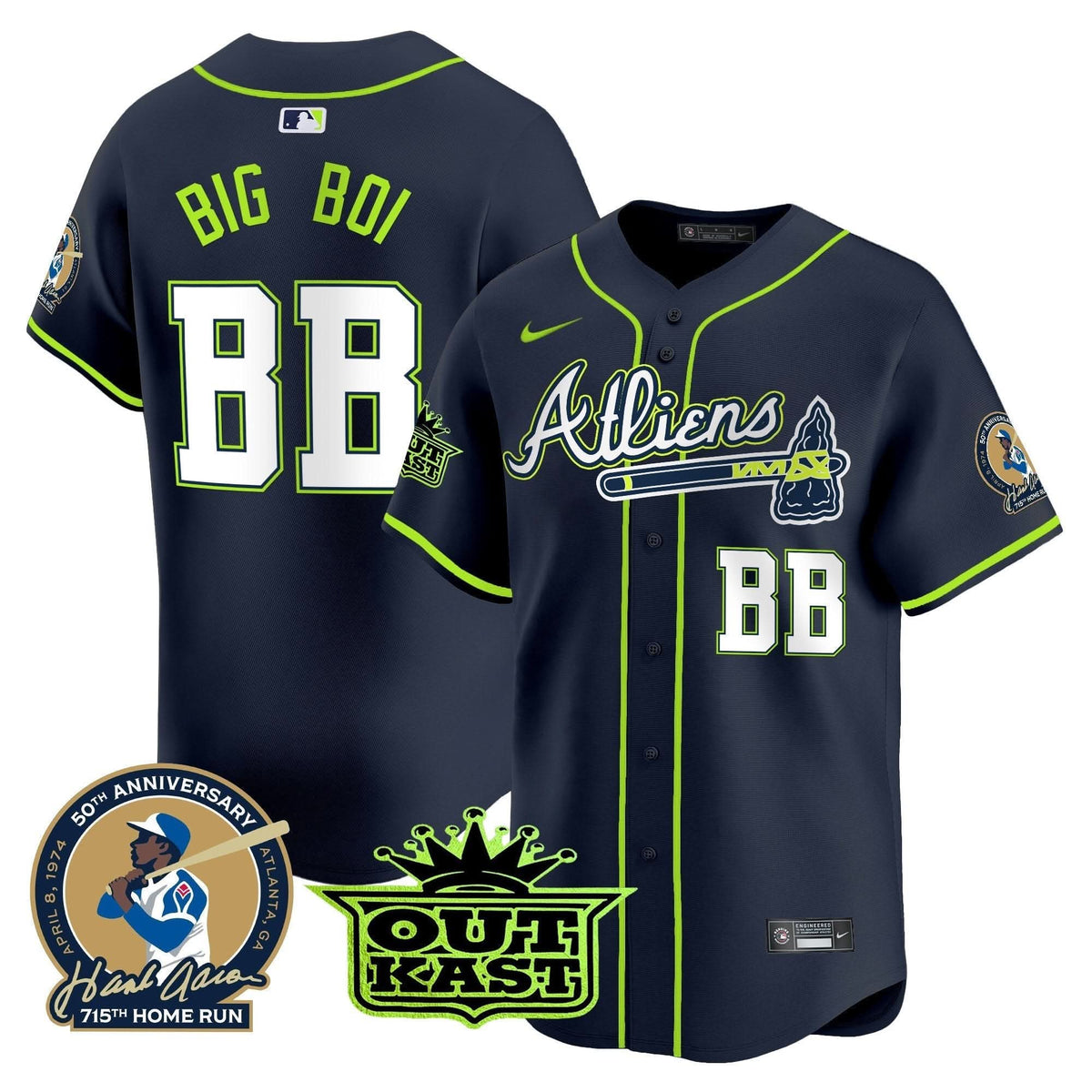 AB Atliens & Hank Aaron Patch Vapor Premier Limited Jersey - Stitched